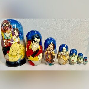 Beauty and the Beast Hand-Painted Colorful Matryoshka Nesting Dolls 🪆 Set of 7